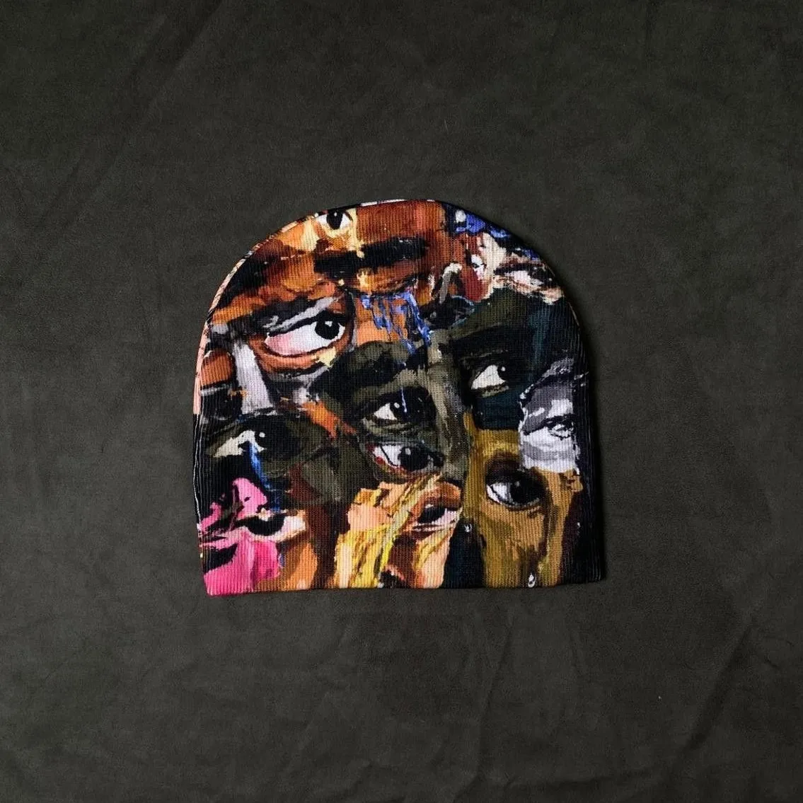 New Subcultural Abstract Face Pattern Cold Hat Retro Punk Graffiti Art Printed Street Hip Hop Neutral Knitted Hat Street Trend