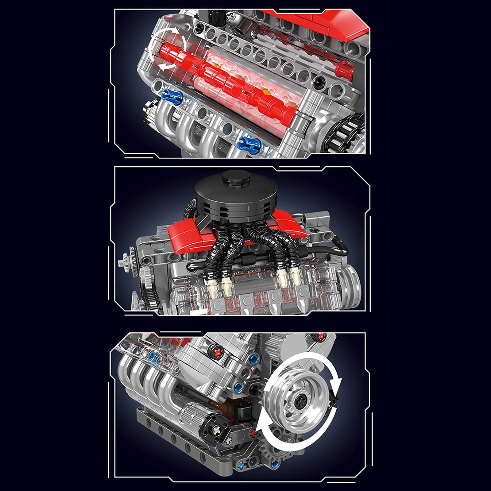 Mould King 10171 MOC Technics Parts V8 Kit modello motore a 8 cilindri che corre 487 pezzi Set di blocchi di costruzione per bambini e adulti