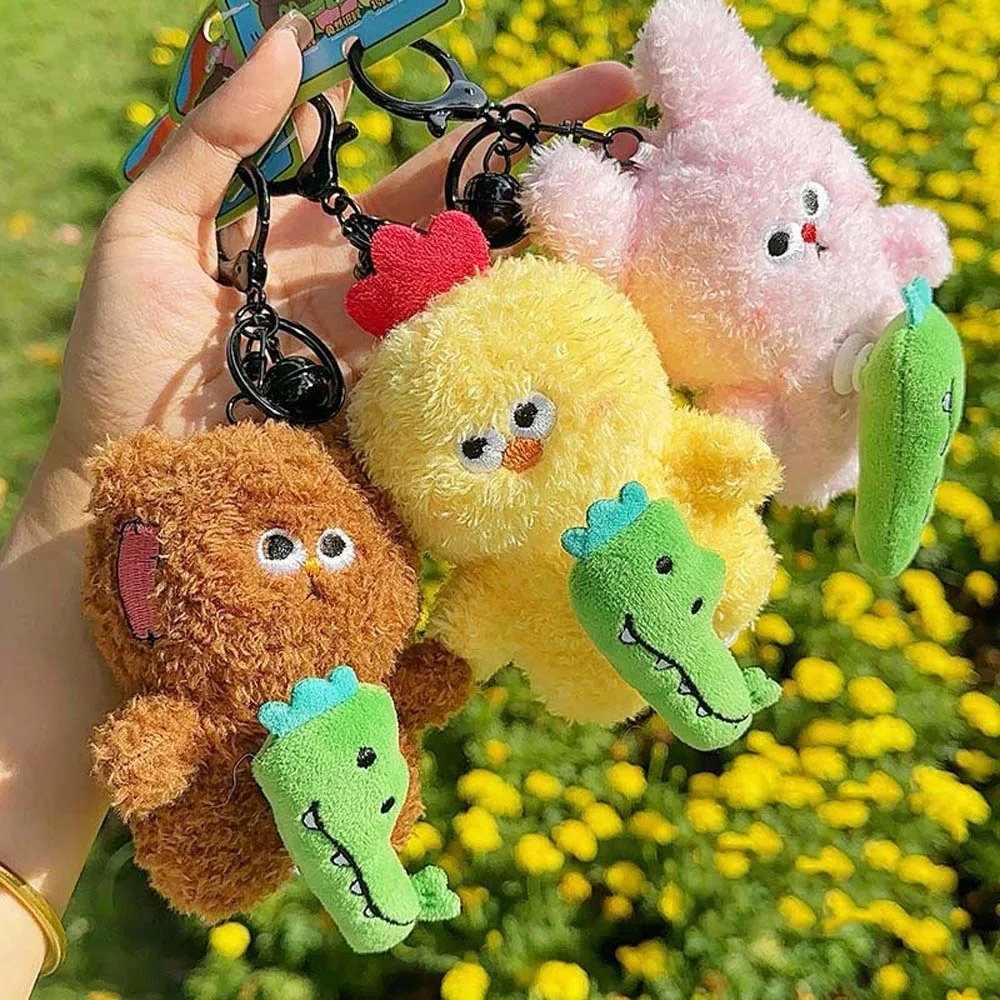

Yellow Soft Cartoon Crocodile Pendants Bear Funny Drawstring Rotatable Doll Furry Chick Friends Bag Charm Car Key Accessories