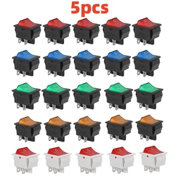 5PCS KCD4 Rocker Switch AC 10A/125V 6A/250V DPST 4 Pins 2 Position ON/OFF Red LED Light Illuminated Boat Rocker Switch