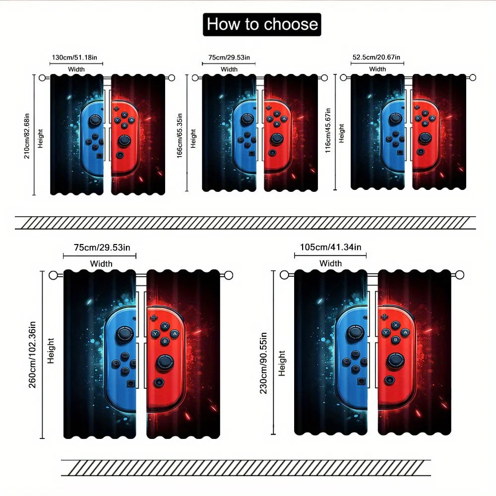 Gaming Curtains 2pcs Video Game Decor Xbox PlayStation Controller Print Window Curtain Panel for Modern Living Room Room Decor