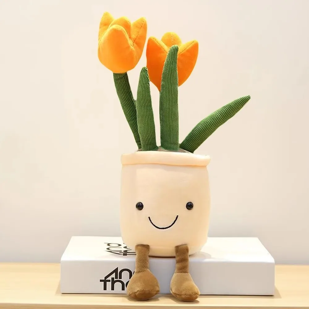 نباتات التوليب العصارية ألعاب محشوة قطيفة لينة ديكور المنزل دمية الإبداعية بوعاء الزهور وسادة للأطفال هدية عيد ميلاد