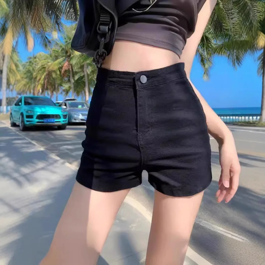 

Denim Shorts Women's Elastic High Waist Black Skinny Spice Girls Pants A-Word Hot Pants Skinny Hips Hips Wrap Hips Slim Tide 202