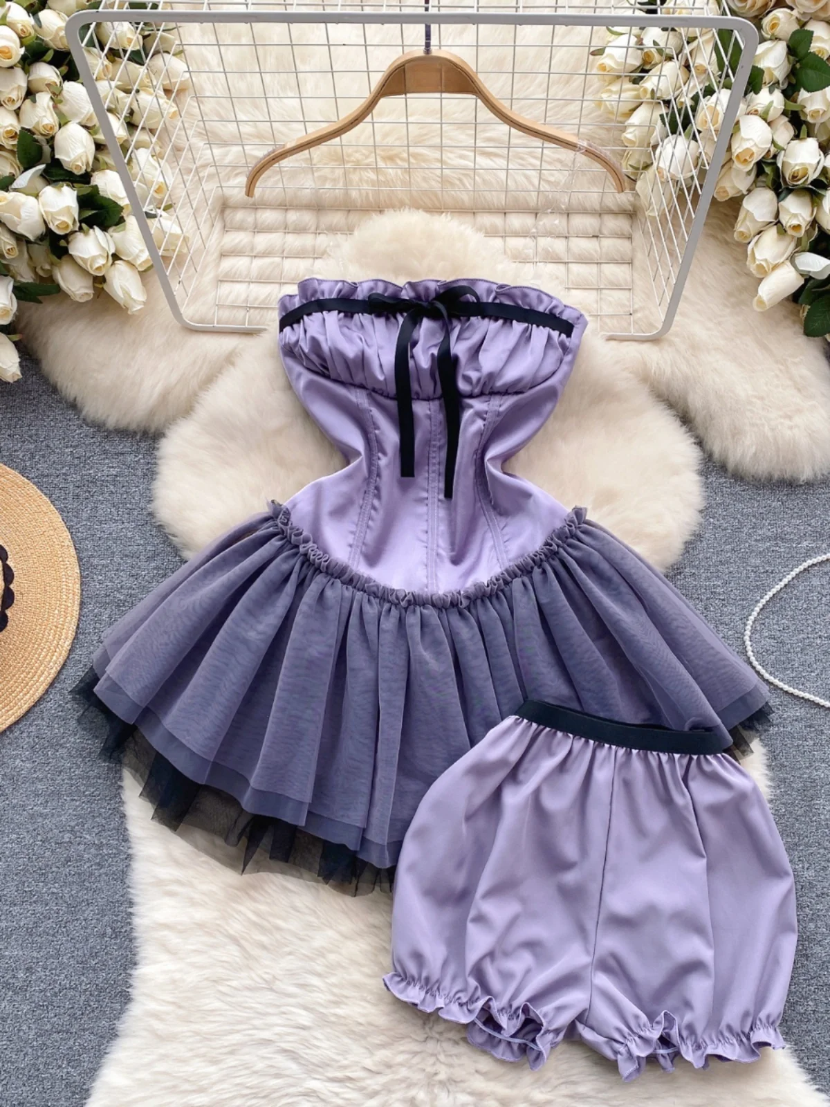 

Elegant Short Sexy Lace Dress for Women Young Fashionable Spring Collection Party Wear Pants Included Celebrity Style