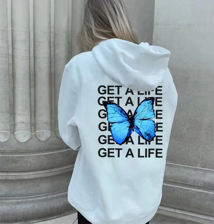 

2025 Fashion Autumn Women Hoodie Explosion Private Butterfly Sweatshirt Hoodies Printed Long-Sleeved Black Women Sweatshirt Top