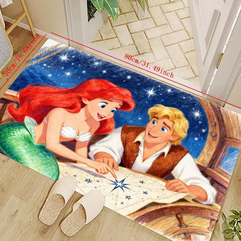 

1PC Disney The Little Mermaid Ariel & Prince Eric Cartoon Floor Mat, Adventure Map Scene Kids Room Bedroom Living Room Non-Slip