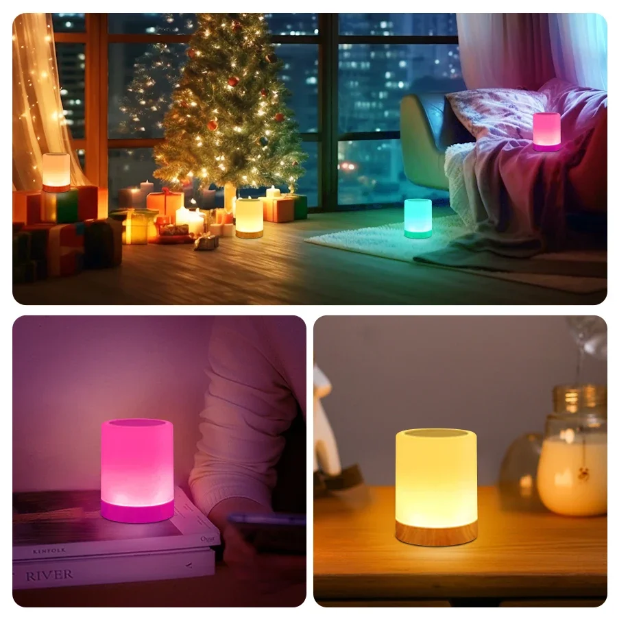 Wood-grain Bedside Table Lamp 13 Colors RGB Remote Control Dimmable Night Light Touch Sensor Desk Lamp Bedroom Lamps Room Decor