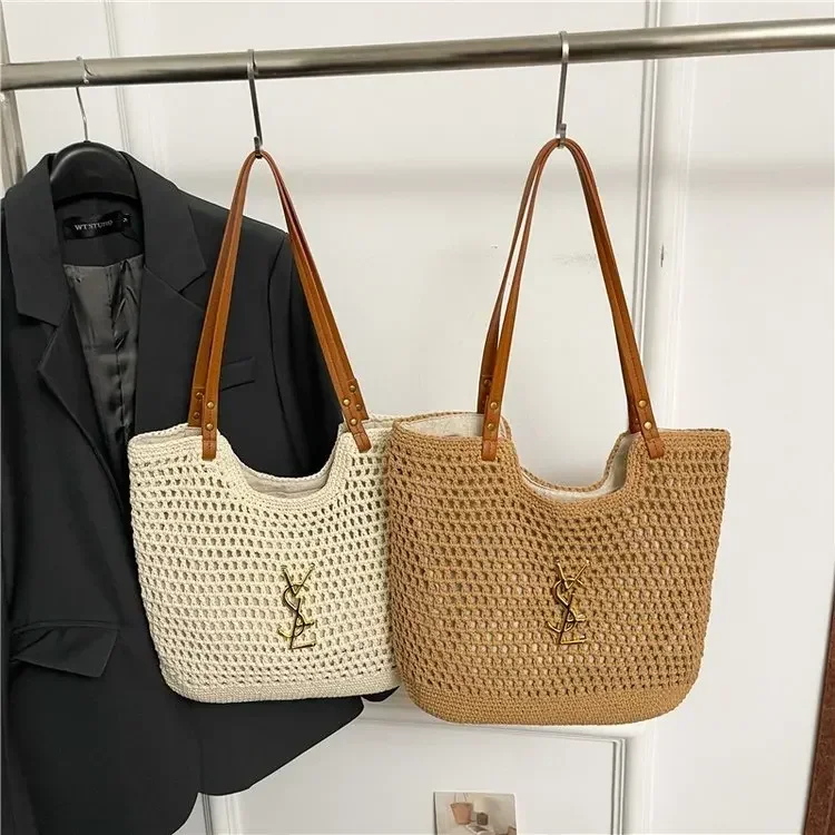 2025 حار! حقيبة شاطئ من القش المنسوجة يدويًا للنساء |   حقيبة كتف ذات سعة كبيرة |   عطلة/تنقل/تخزين الحفاضات