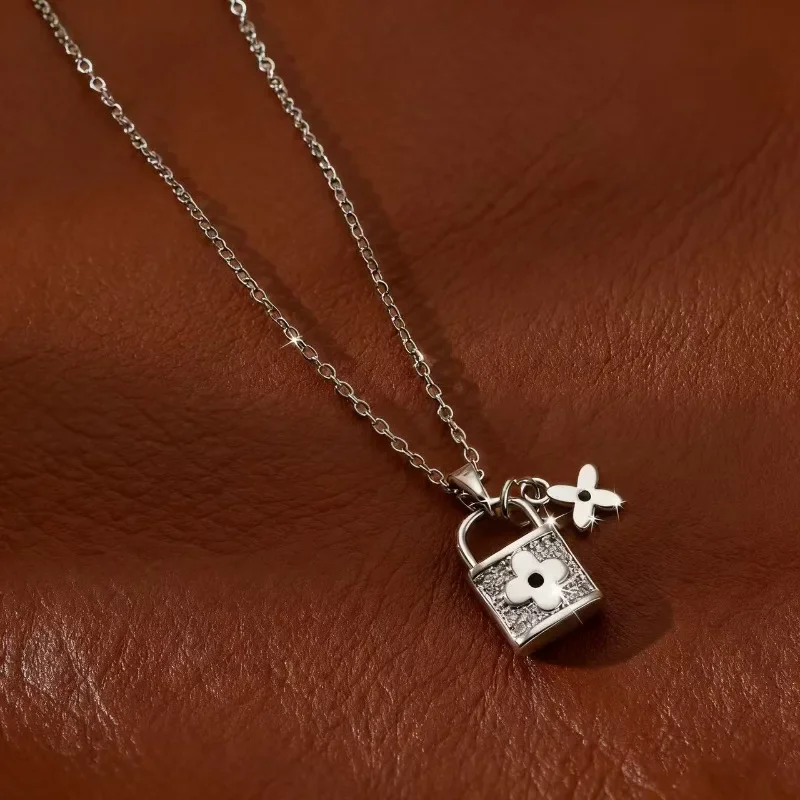 قلادة نسائية من الفولاذ التيتانيوم، إكسسوارات غير باهتة، طقم مرصع بالألماس، سلسلة الترقوة العصرية #1