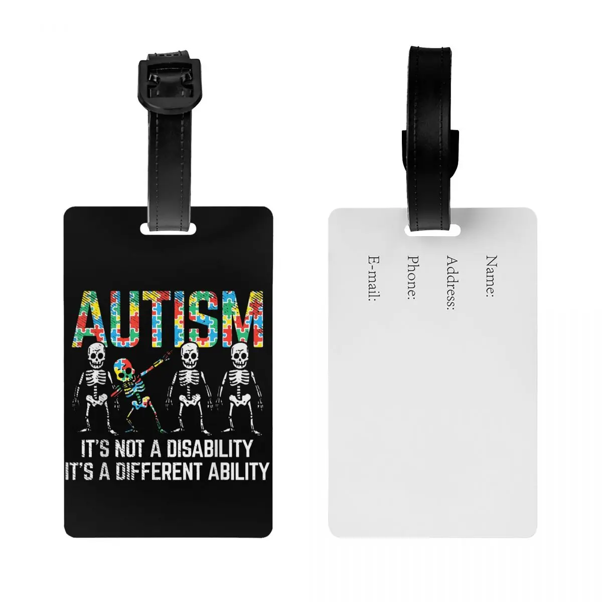 Custom Deppen Skelet Handicap Autisme Bewustzijn Bagagelabel Met Naamkaart Privacy Cover Id Label Voor Reistas Koffer