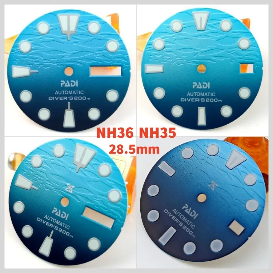 ムービングウォッチ用の明るい3Dスカイブルーのダイヤル,新しい3D印刷,nh35,28.5mm,nh35ダイヤルパーツ