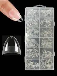 600Pcs/box Extra Short Almond Soft Gel False Nail Tips Pre-buff Clear Fake Nails Half Cover Acrylic Nail Extension DIY Manicure