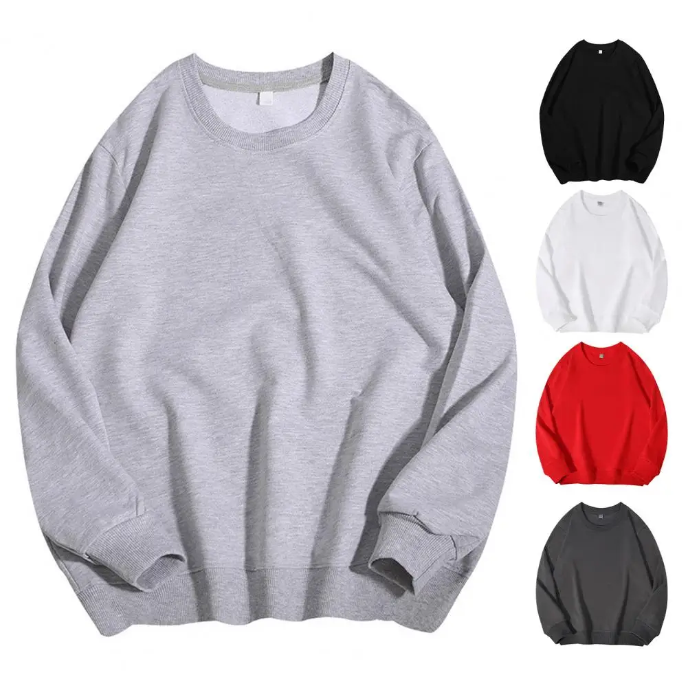 

Men Solid Color Sweatshirt Men's Casual Solid Color Sweatshirt with Round Neck Elastic Cuff for Fall Spring Loose Fit Daily Top