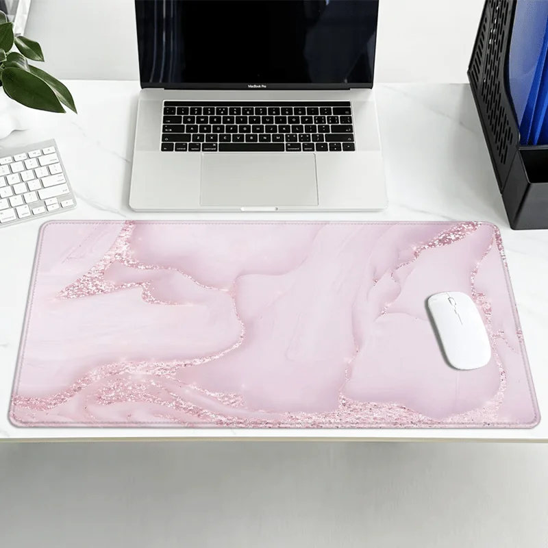 

Extra-Large 88.9x40.64 cm Pink Marble & Golden Gaming Mouse Pad - Non-Slip Rubber Base, Stitched Edges, Ergonomic Desk Mat for G