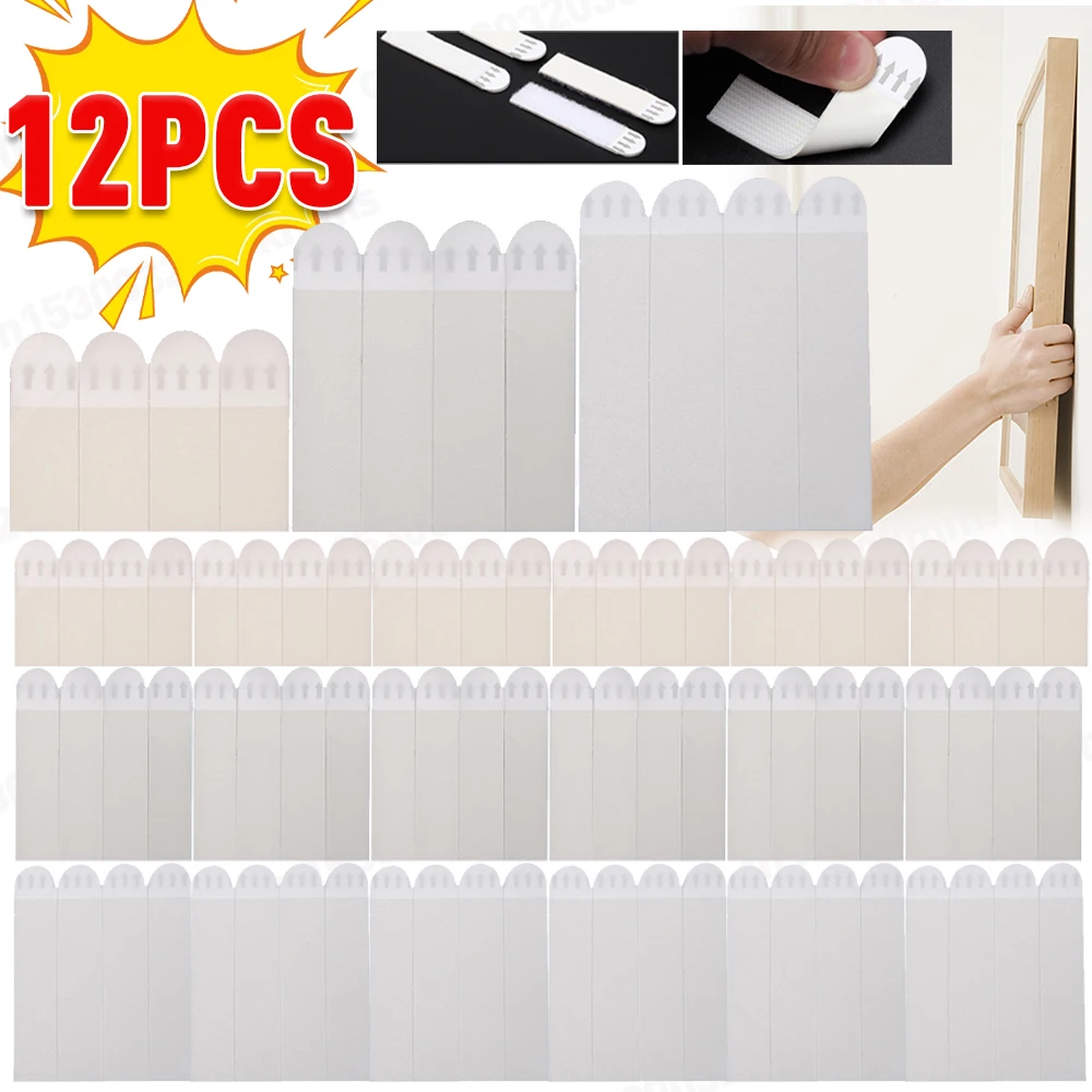 12 Pairs Removable Wall Fastener Heavy Duty Adhesive Picture Hanging Strips Damage Free Various Sized for Home Decor Indoor Use