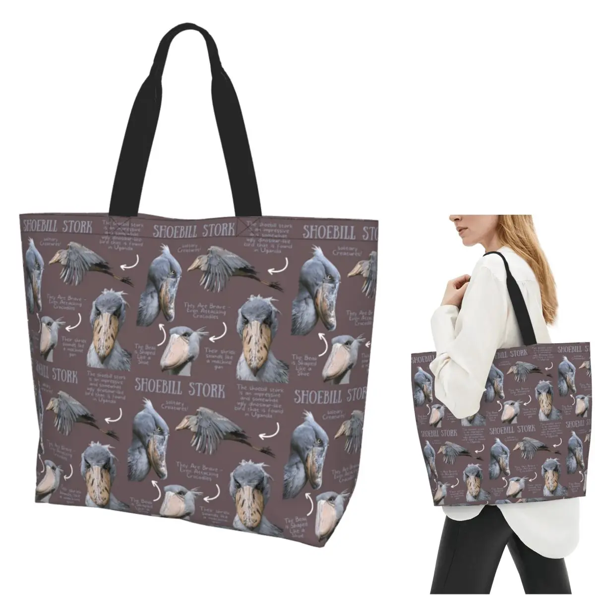 

Shoebill Stork Fun Fact Shopping Tote Bag Canvas Large Capacity Shoulder Bags Shopper Grocery Handbag for Women