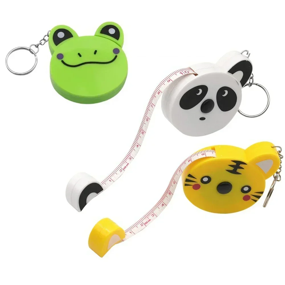 Imagem -03 - Fita Métrica dos Desenhos Animados 0150cm 060 Polegada Mini Portátil Bonito Forma Animal Chaveiro Fita Métrica Automática Panda Sapo Tigre