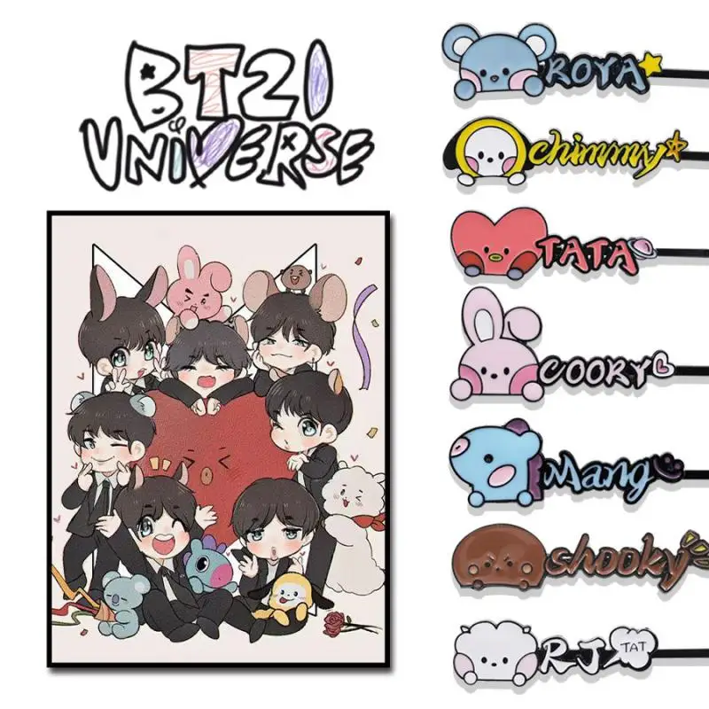 Kawaii BT21 Anime Peripherals Tata Rj Chimmy Cooky Shooky Mang Koya Cartoon One-Word Hairpin for Girls