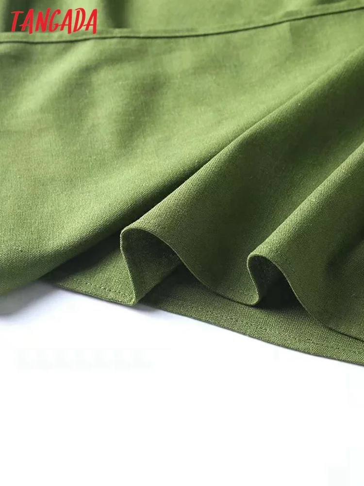 Tangada 2022 new women green linen cotton wrap midi skirt vintage ladies chic mid calf skirts 4C75