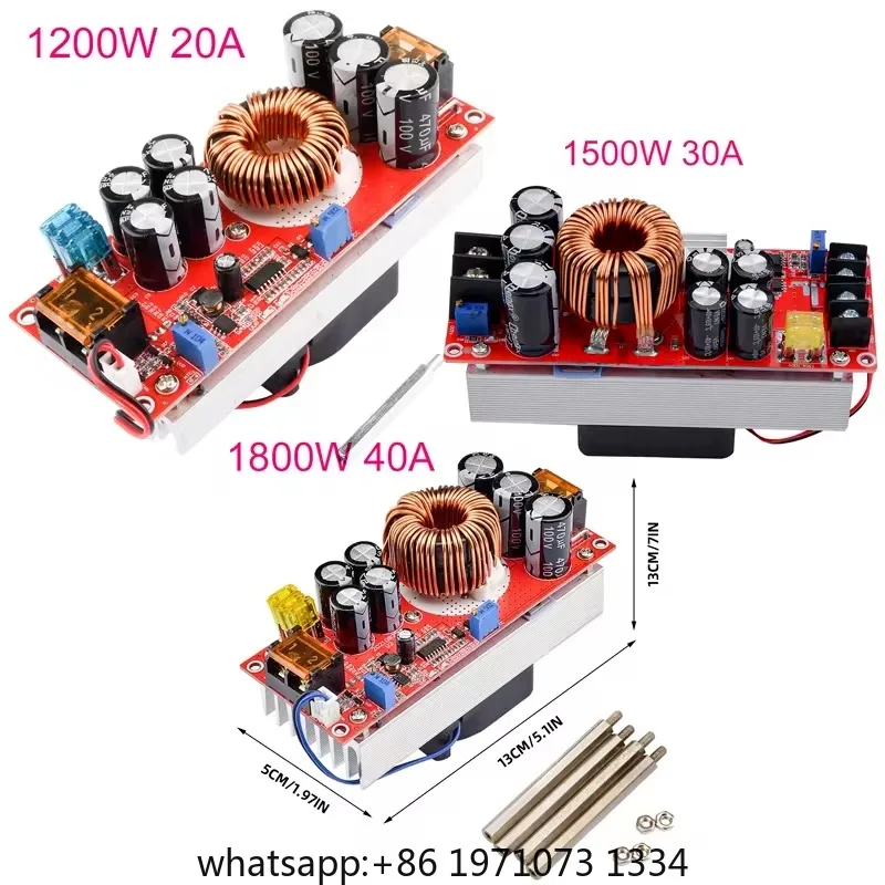 1800/1500/1200W DC-DC Boost Converter Step Up Power Supply Module 10-60V to 12-90V Adjustable Voltage Charger 40/30/20A