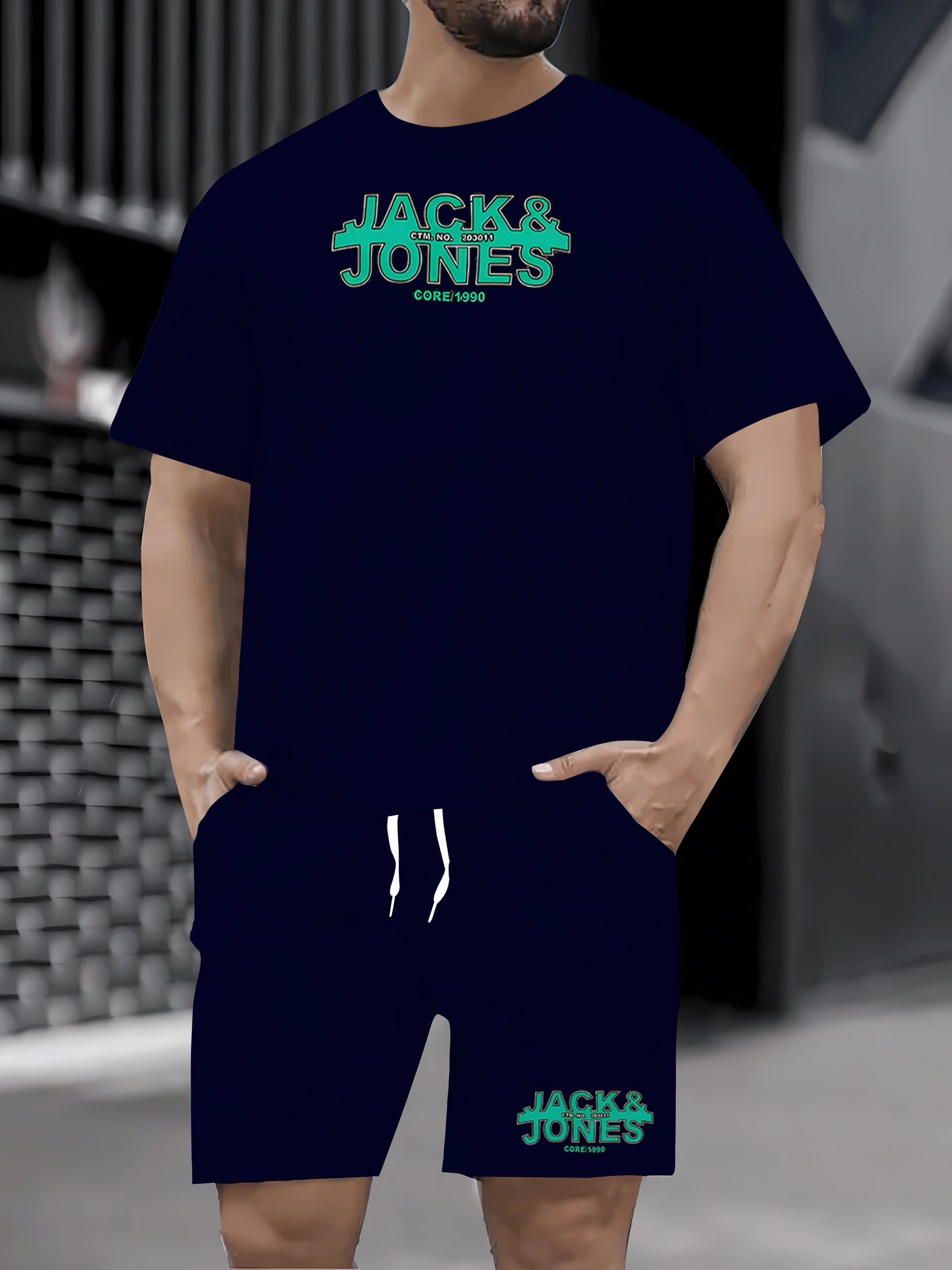 

2025 Summer New Men's Leisure Sports Set Letter Printed Soft and Comfortable T-shirt Shorts Round Neck 2-piece Set