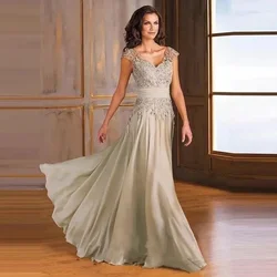 Lengthened Chiffon Mother of the Bride Dress Lace Embroidered Trumpet Gorgeous Woman Formal Dinner Temperament V-neck Backless