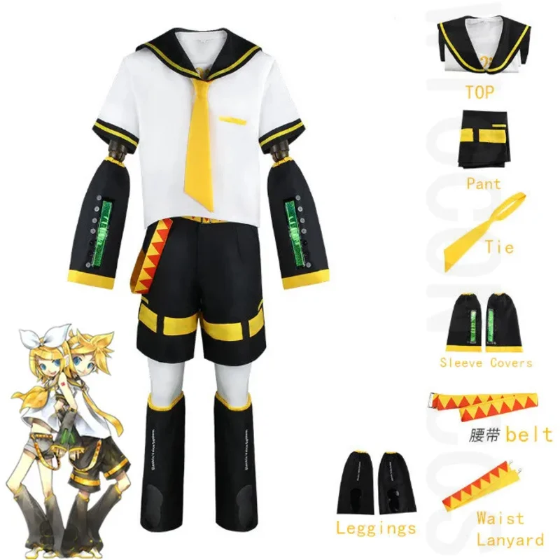 

qq023Аниме Рин Лен карнавальный костюм Хэллоуин вечерние форма желтые парики рождественские подарки топы + шорты