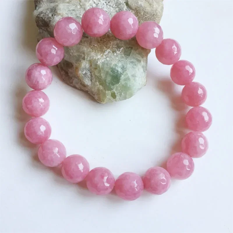 

12MM Faceted Fleshy Pink Jade Bracelet Boho Yoga Cut Natural Stone Vintage Bead Hand Row Gemstone for Women Jewelry