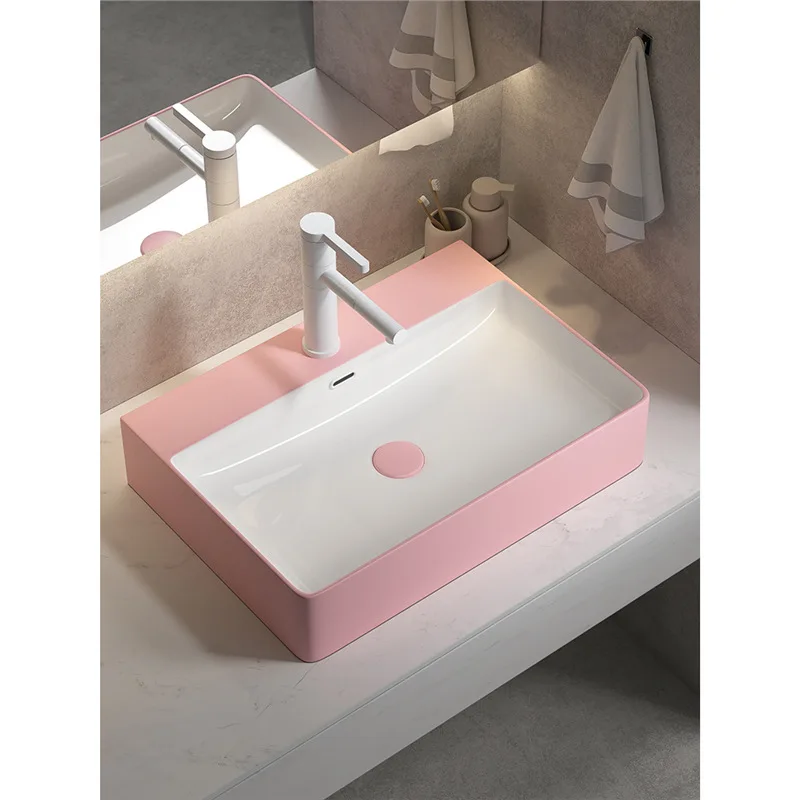 

Немецкая прямоугольная керамическая раковина на столешнице, изысканная и милая розово-белая раковина, умывальник простого дизайна YX477FE