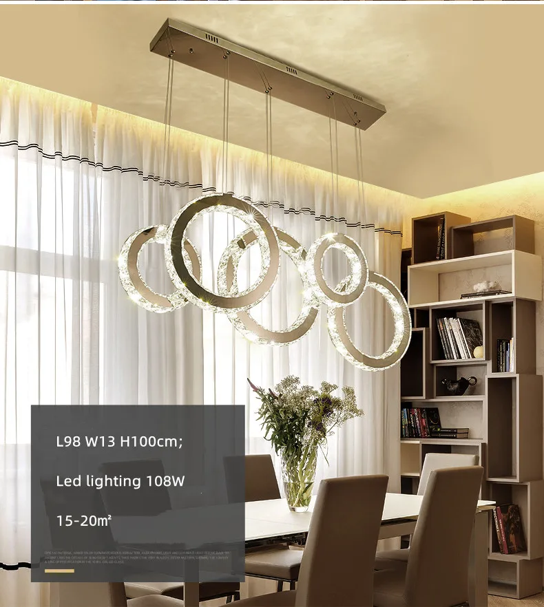LED Pendant Lights Dining Room Crystals Hanging Lamp Circle