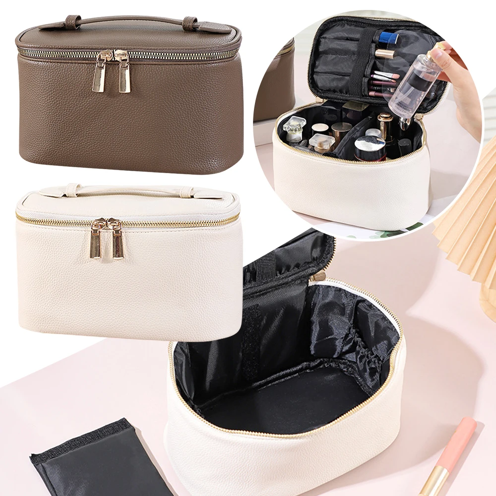 

High Quality PU Leather Makeup Bag Handheld Makeup Accessory Skincare Storage Bag Large Capacity Cosmetics Bag Girls
