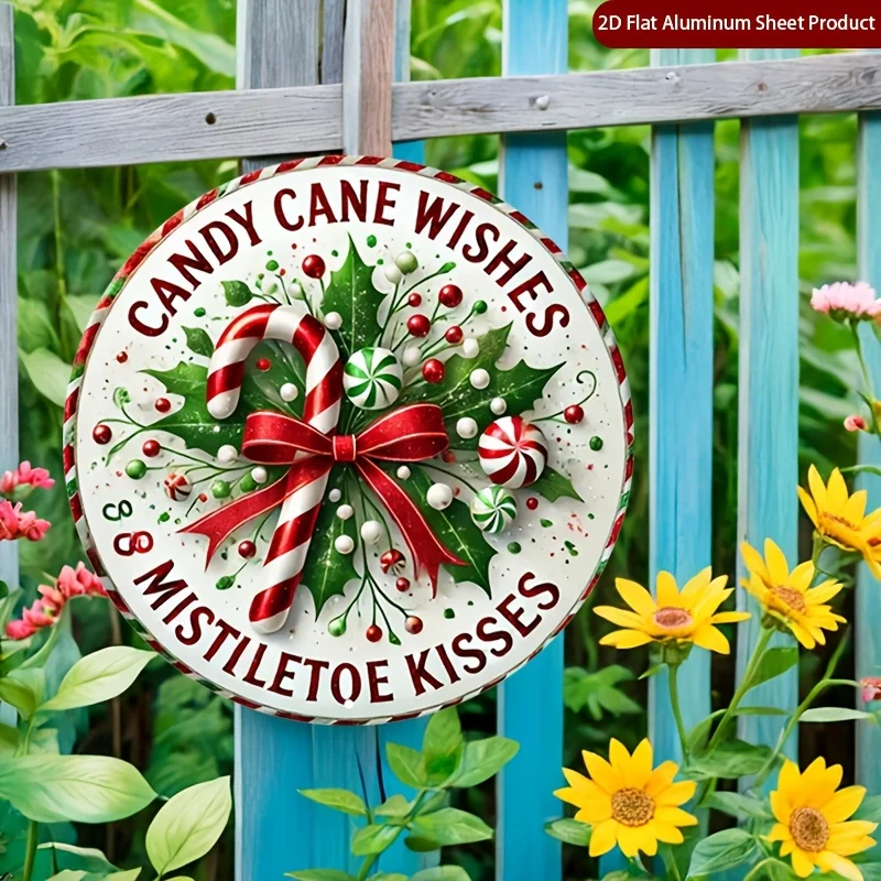 2/1 Piece Set Large Size 2D Flat Candy Cane Wooden Sign Mistletoe Kiss Round Wooden Sign, Holiday Decoration—Christmas Blessing Country Style, Wooden Decoration, Suitable for Wall Decoration Signs in Homes, Garages, Restaurants, Cafes, Halloween, Christmas Gifts