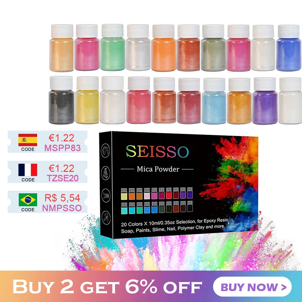 SEISSO 50 Colors Mica Powder Pigment Pure Pearl Epoxy Resin For Lip Gloss Blush Nail Art Resin Soap Making Craft