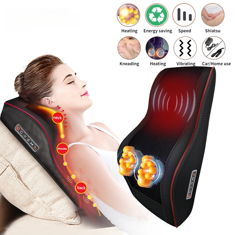 For Jinkairui Newest 3 in 1 Massage Pillow Home Car Duel Use Neck Back Waist Body Massager Portable Best Gift Relief Pain