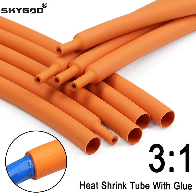 1~10m Orange 3:1 Heat Shrink Tube With Glue Dia1.6mm ~ 39mm Double Wall Adhensive Lined Wire Polyolefin Cable Sleeve Waterproof