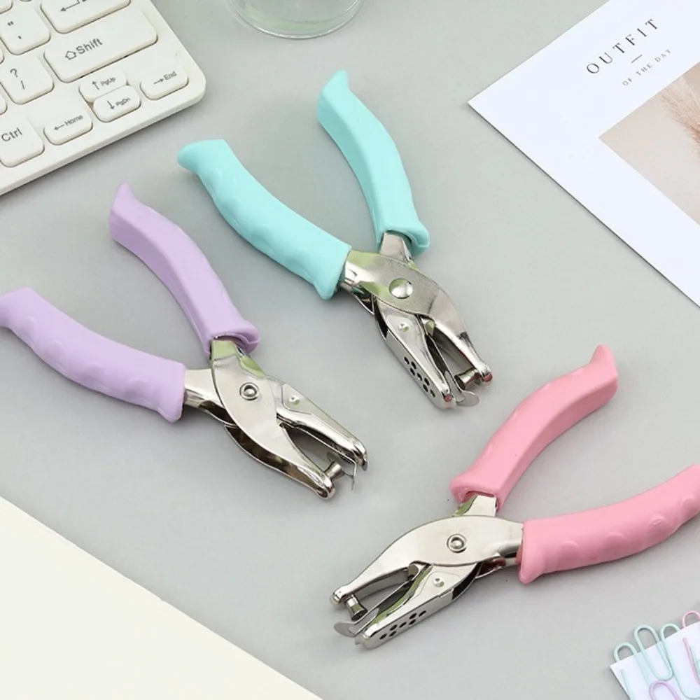 Single Hole Mini Paper Punch Macaron Color 3 Color Available Single Hole Punch Fashion Non-slip Handle DIY Paper Puncher Office