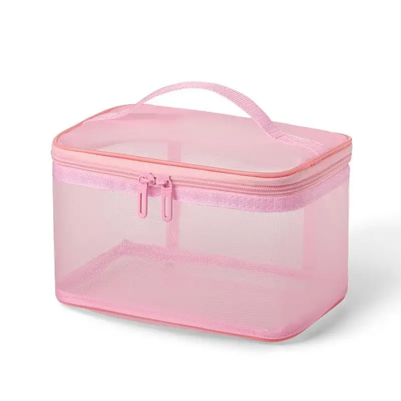 New Transparent Mesh Cosmetic Bag Large Capacity Single Layer Travel Makeup Skincare Storage