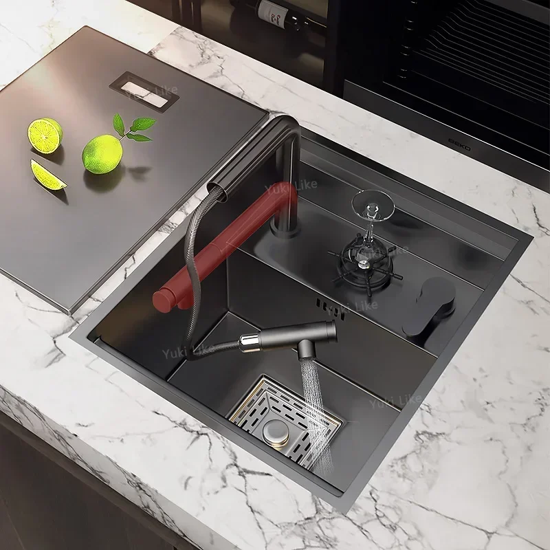 Hidden Mini Bar Sink Cup Washer Stainless Steel Kitchen Sink Small Single Slot with Cover Plate Multifunctional Wash Basin