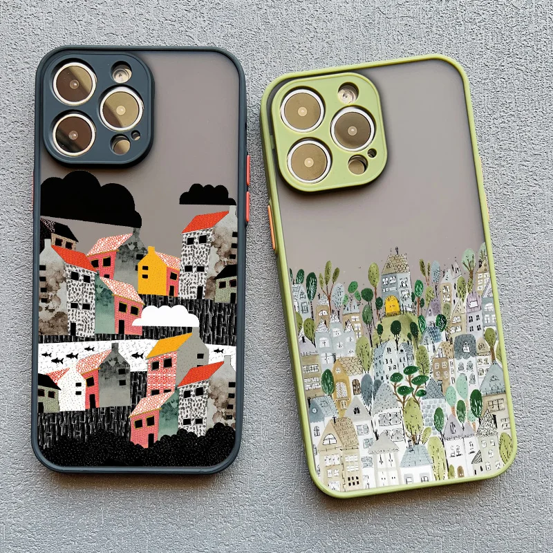 

Cartoon Watercolor Painting Children's Graffiti Style Phone Case for IPhone 16 15 14 Pro Max Plus 13 12 Mini 11 Pro Max XR Cover