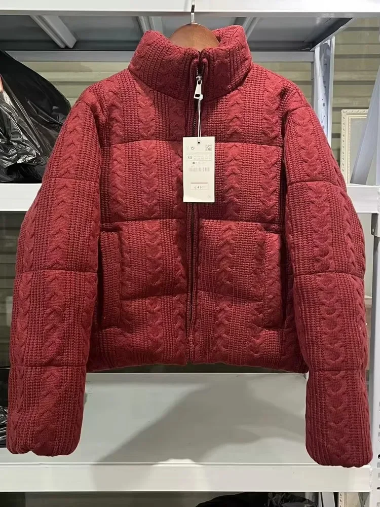 Women's Luxury Winter Wide-waisted Beige Wine Red Padded Coats Ladies Elegant High Quality Knitted Thicken Warm Jackets Parkas