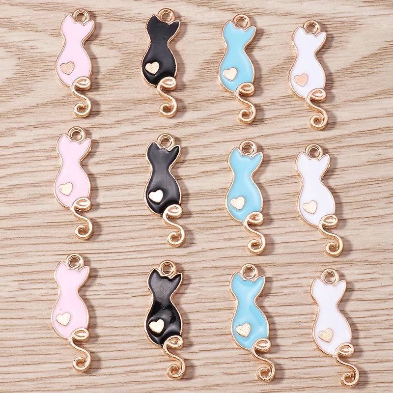 10pcs/lot Cartoon Enamel Animal Cat Charms for Jewelry Making Cute Drop Earrings Pendants Necklaces DIY Keychains Crafts Gifts