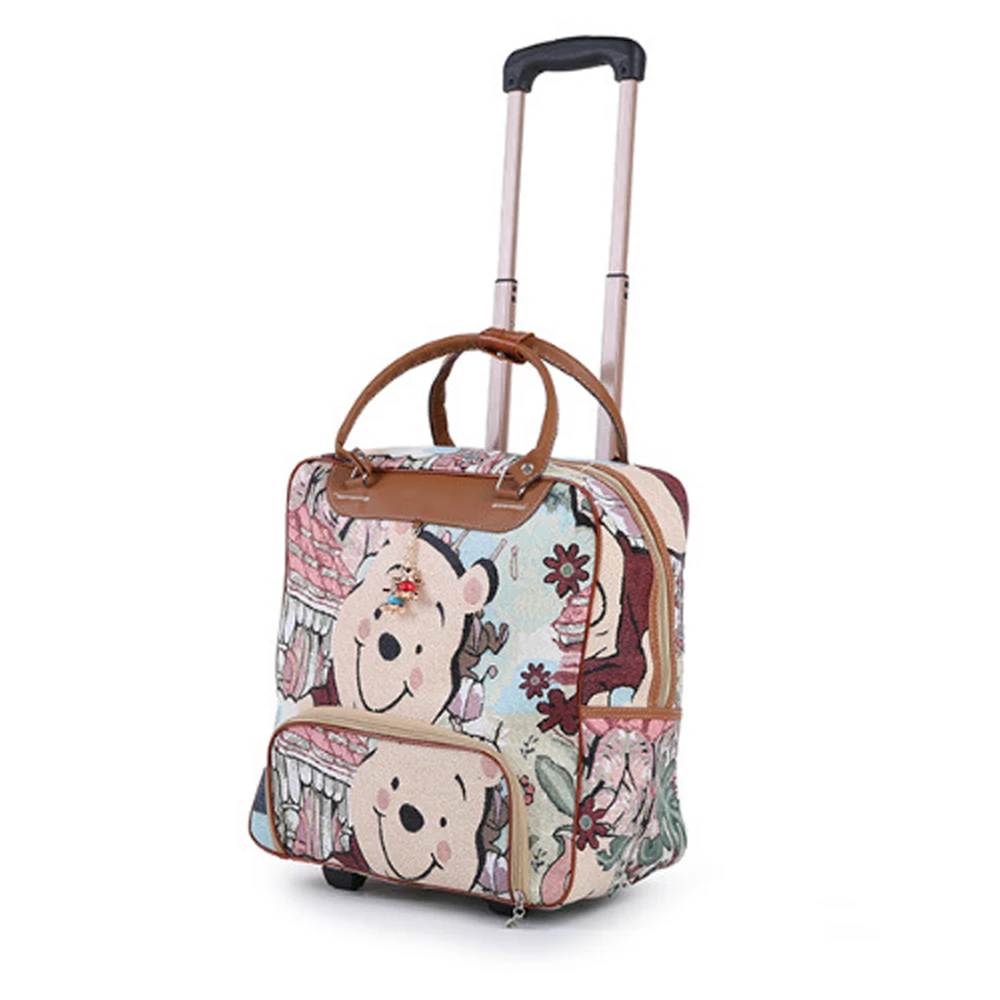 PU With Fixed Caster Women Suitcase Trolley Travel Case Multi Compartment Boarding Bag 30 Liter Capacity