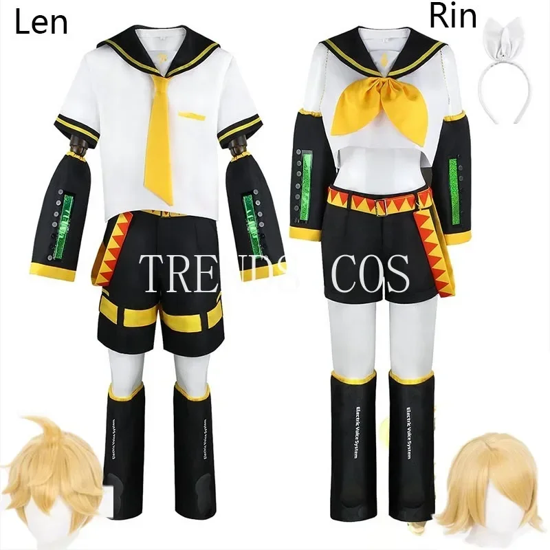 Fantasia de Cosplay de Kagamine Len e Rin, Uniforme com Mangas e Leggings, Headwear para Comic Con, Roupas