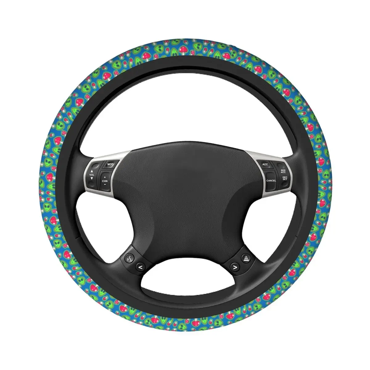 Aliens Shrooms UFO Sci Fi Space Pattern Steering Wheel Cover for Girls Soft Steering Wheel Protector 37-38cm Car Accessories