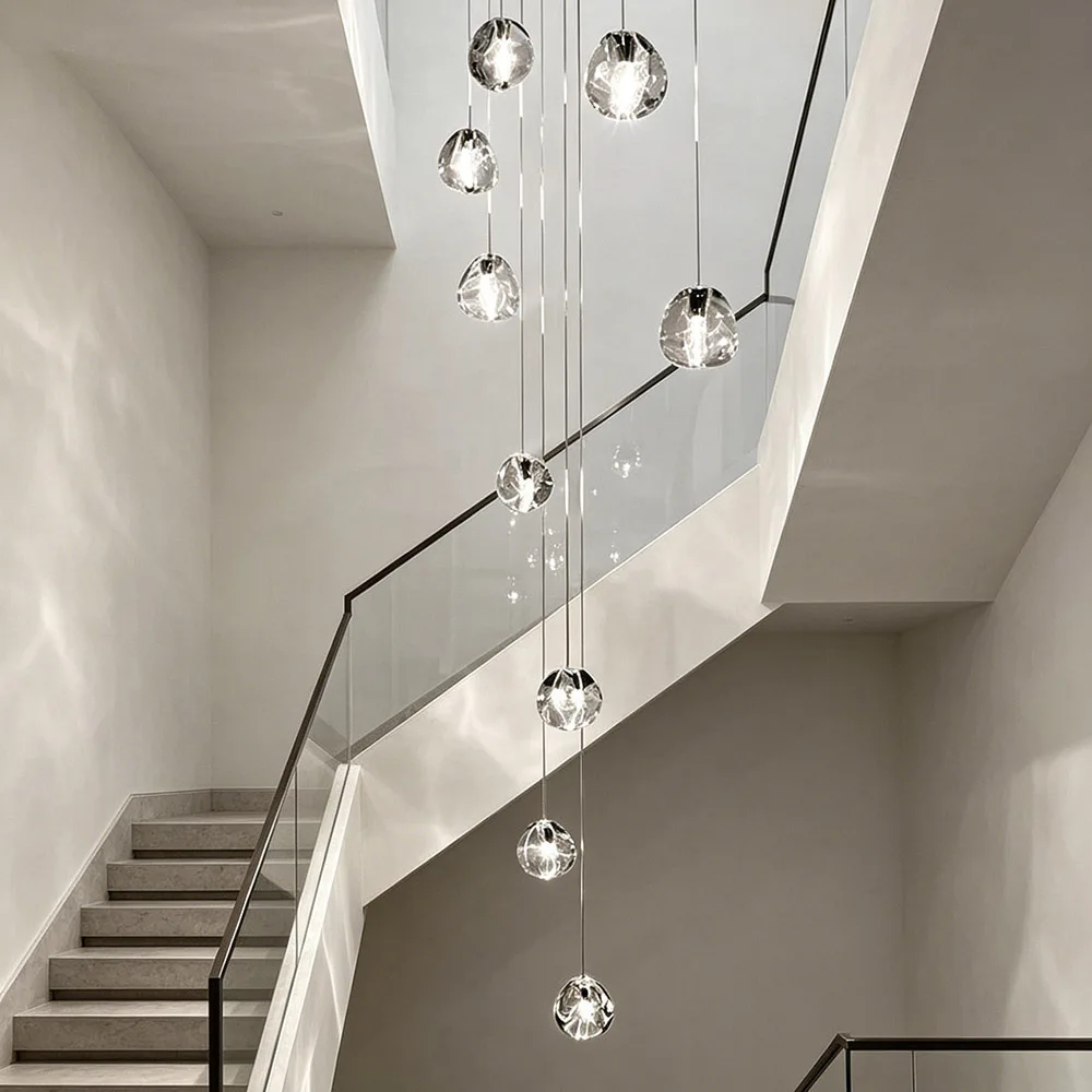 

Luxury Clear Glass Pendant Light Contemporary Indoor Hanging Lamp for Duplex Staircase Foyer Decoration