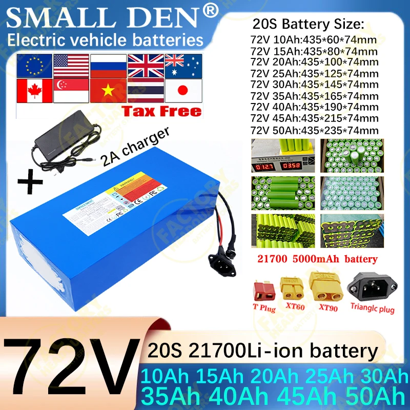 

72V 10Ah 15Ah 20Ah 25Ah 30Ah 35Ah 40Ah 45Ah 50Ah 21700 Lithium battery pack3500W High Power With BMS For Electric mobility tools
