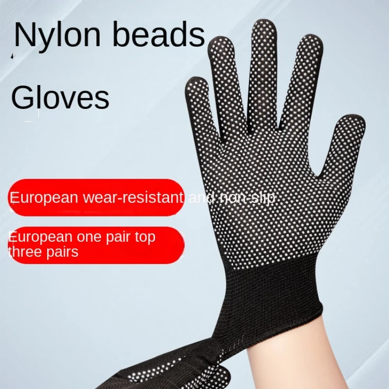 Wear resistant gloves, anti slip labor work thin nylon knit