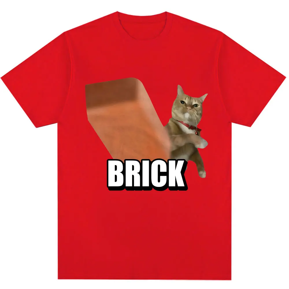 Funny Cat Throwing Brick Meme Graphic T-shirt Men Women Humor T Shirts Fashion Harajuku Kawaii T-shirt Women's Y2K Clothing