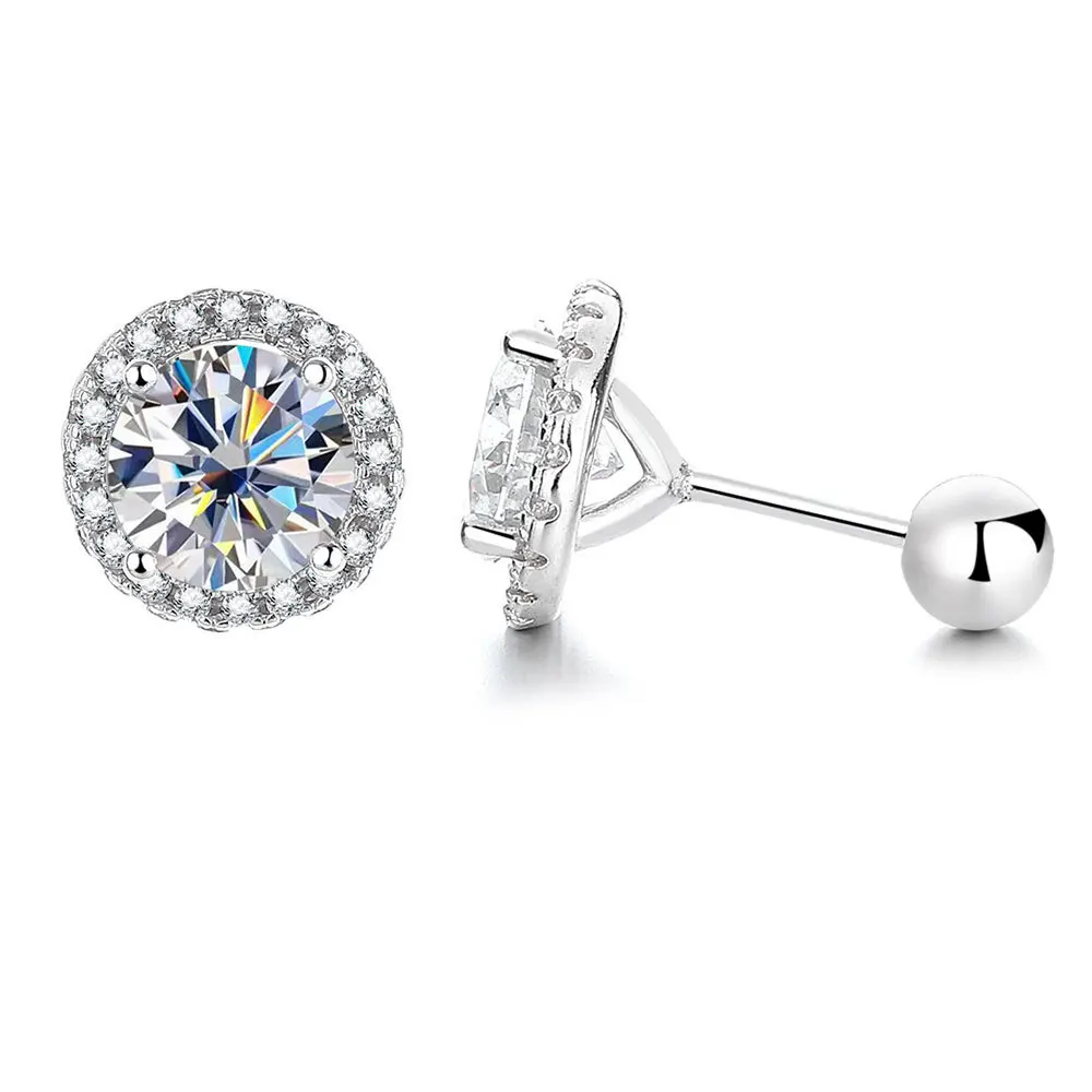 Butterflykiss Trendy 0.3-1CT Round Moissanite Screw Earring For Women Wedding Fine Jewelry S925 Sterling Silver Diamond Earrings