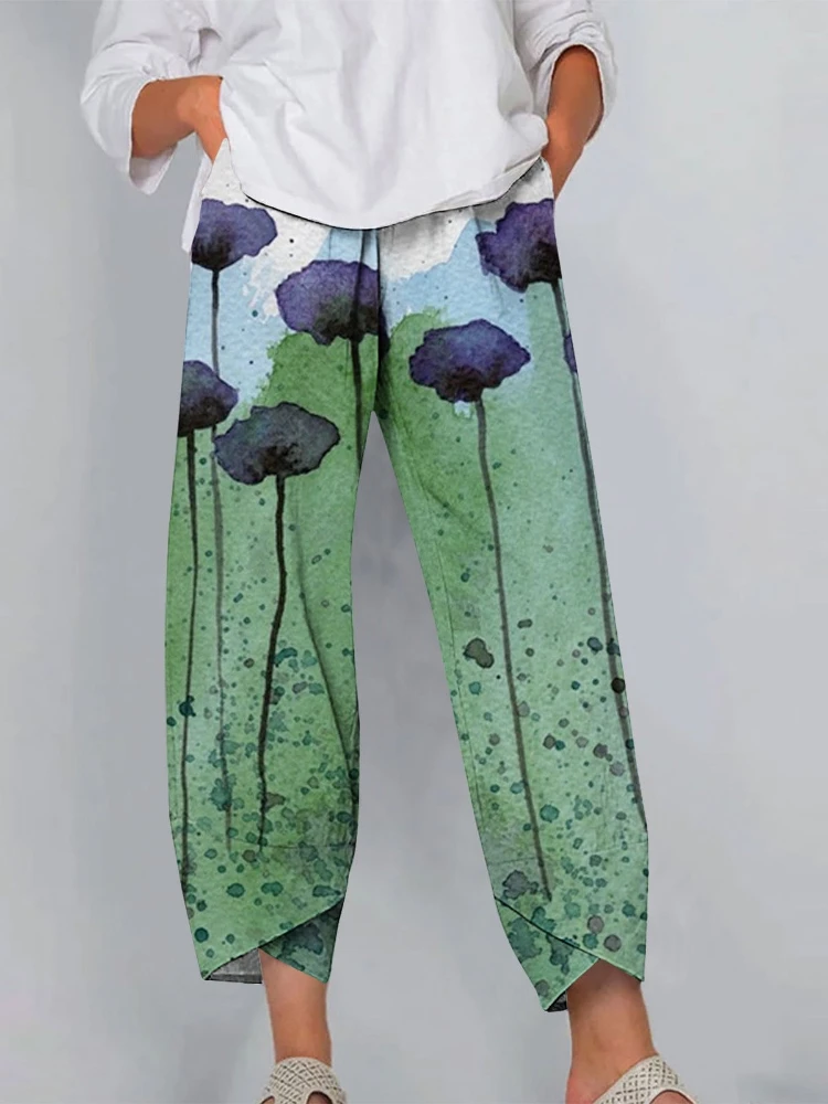 Casual Women's Palazzo Pants 3D Pattern With Lotus Leaf Print Outdoor Sports Daily Casual Elegant Plus Size Women's Clothing